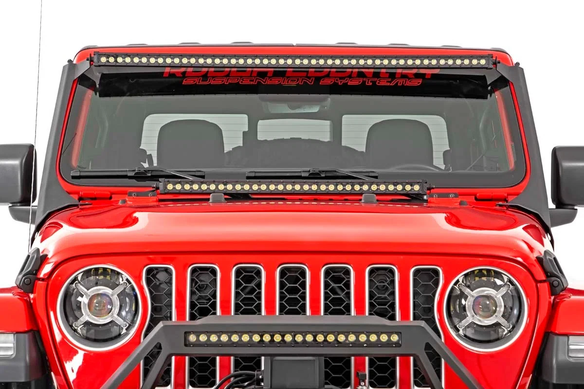 Fits Jeep Gladiator JT(18-24) LED Light Windshield Mount 50_ BLK Dual Row 70069